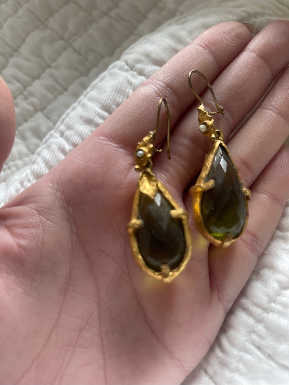 Virgins Saints & Angels Gold-Tone Earrings with Olive Teardrop Crystals